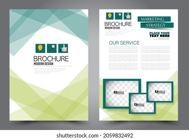 Flyer template. Brochure for business, education, presentation, advertisement. Annual report cover. Green color. Vector illustration