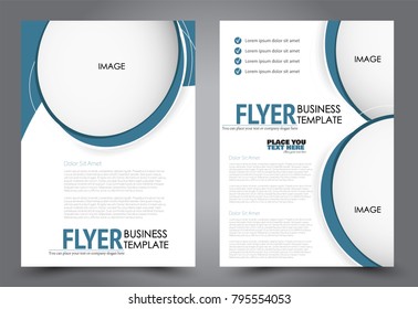 Flyer template. Brochure for business, education, presentation, advertisement. Annual report cover. Blue vector illustration.