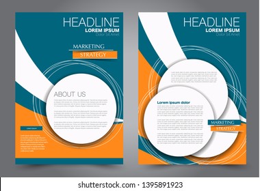 Flyer template. Brochure cover design. Advertisement concept for school, business, report, magazine, book. Blue and orange. Editable vector illustration.
