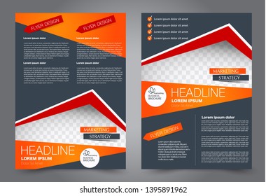 Flyer template. Brochure cover design. Advertisement concept for school, business, report, magazine, book. Grey and orange color. Editable vector illustration.