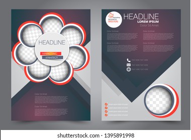 Flyer template. Brochure cover design. Advertisement concept for school, business, report, magazine, book. Purple and orange color. Editable vector illustration.