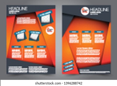 Flyer template. Brochure cover design. Advertisement concept for school, business, report, magazine, book. Orange and grey color. Editable vector illustration.