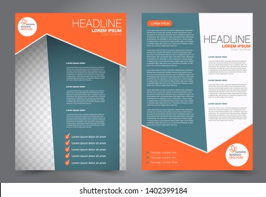 Flyer template. Brochure cover design. Advertisement concept for school, business, report, magazine, book. Orange and green color. Editable vector illustration.
