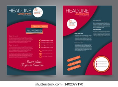 Flyer template. Brochure cover design. Advertisement concept for school, business, report, magazine, book. Blue and red color. Editable vector illustration.