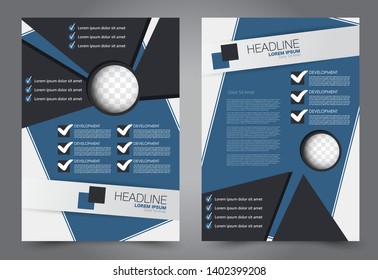 Flyer template. Brochure cover design. Advertisement concept for school, business, report, magazine, book. Blue color. Editable vector illustration.
