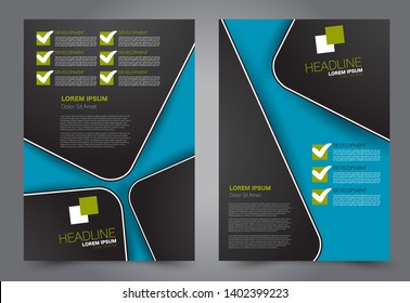 Flyer template. Brochure cover design. Advertisement concept for school, business, report, magazine, book. Black, blue, and green color. Editable vector illustration.