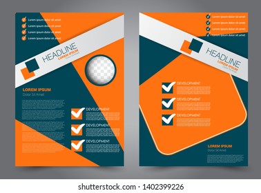 Flyer template. Brochure cover design. Advertisement concept for school, business, report, magazine, book. Blue and orange color. Editable vector illustration.