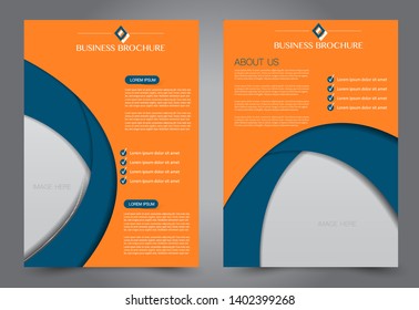 Flyer template. Brochure cover design. Advertisement concept for school, business, report, magazine, book. Blue and orange color. Editable vector illustration.