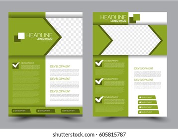 Flyer template. Brochure design. Annual report cover.  Business or education poster. A4 size vector illustration. Green color