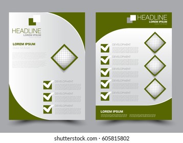 Flyer template. Brochure design. Annual report cover.  Business or education poster. A4 size vector illustration. Green color