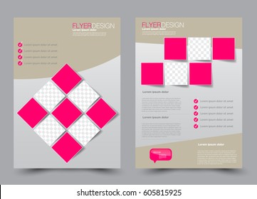 Flyer template. Brochure design. Annual report cover.  Business or education poster. A4 size vector illustration. Pink color