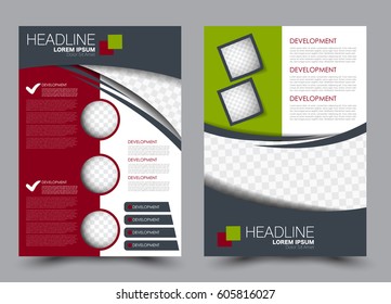Flyer template. Brochure design. Annual report cover.  Business or education poster. A4 size vector illustration. Red and green color