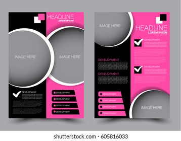Flyer template. Brochure design. Annual report cover.  Business or education poster. A4 size vector illustration. Pink and black color