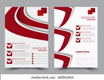 Flyer template. Brochure design. Annual report cover.  Business or education poster. A4 size vector illustration. Red color