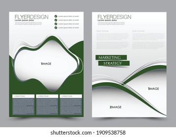 Flyer template. Brochure design for a business, education, advertisement. A4 poster layout Vector illustration. Green color.