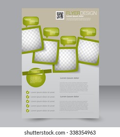 Flyer template. Brochure design. Editable A4 poster for business, education, presentation, website, magazine cover. Green color.