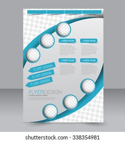 Flyer template. Brochure design. Editable A4 poster for business, education, presentation, website, magazine cover. Blue color.
