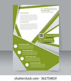 Flyer template. Brochure design. Editable A4 poster for business, education, presentation, website, magazine cover. Green color.