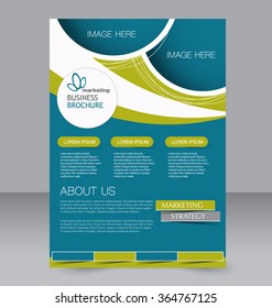 Flyer template. Brochure design. Editable A4 poster for business, education, presentation, website, magazine cover. Green and blue color.