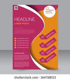 Flyer template. Brochure design. Editable A4 poster for business, education, presentation, website, magazine cover. Pink and orange color.