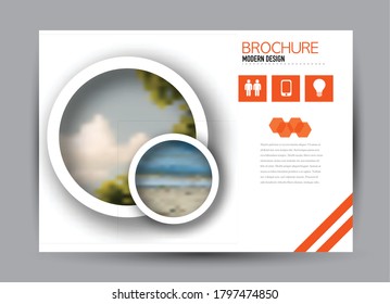 Plantilla de volante. Diseño de folleto. Banner horizontal a4. Revista, libro, presentación o portada. Educación, negocios, tecnología, diseño de antecedentes en medios sociales. Ilustración vectorial de color naranja.