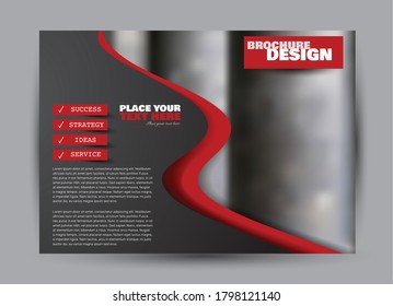 Flyer template. Brochure design. Horizontal a4 banner. Magazine, book, presentation or booklet cover. Education, business, technology, social media background design. Black and red color.