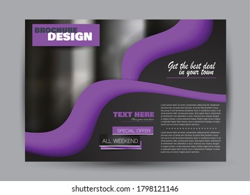 Flyer template. Brochure design. Horizontal a4 banner. Magazine, book, presentation or booklet cover. Education, business, technology, social media background design. Black and purple color.
