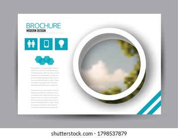 Flyer template. Brochure design. Horizontal a4 banner. Magazine, book, presentation or booklet cover. Education, business, technology, social media background design. Blue color vector illustration.
