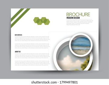 Flyer template. Brochure design. Horizontal a4 banner. Magazine, book, presentation or booklet cover. Education, business, technology, social media background design. Green color vector illustration.