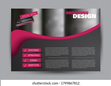 Flyer template. Brochure design. Horizontal a4 banner. Magazine, book, presentation or booklet cover. Education, business, technology, social media background design. Black and pink color.