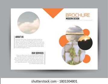 Flyer template. Brochure design. Horizontal a4 banner. Magazine, book, presentation or booklet cover. Education, business, technology, social media background design. Orange color vector illustration.