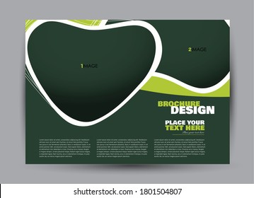 Flyer template. Brochure design. Horizontal a4 banner. Magazine, book, presentation or booklet cover. Education, business, technology, social media background design. Green color vector illustration.