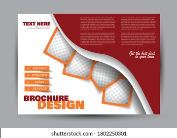 Plantilla de volante. Diseño de folleto. Banner horizontal a4. Revista, libro, presentación o portada. Educación, negocios, tecnología, diseño de antecedentes en medios sociales. Color naranja y rojo.