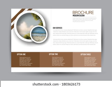 Flyer template. Brochure design. Horizontal a4 banner. Magazine, book, presentation or booklet cover. Education, business, technology, social media background design. Brown color vector illustration.