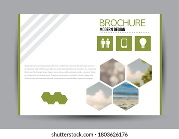 Flyer template. Brochure design. Horizontal a4 banner. Magazine, book, presentation or booklet cover. Education, business, technology, social media background design. Green color vector illustration.