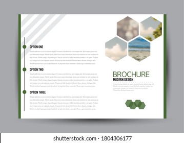 Flyer template. Brochure design. Horizontal a4 banner. Magazine, book, presentation or booklet cover. Education, business, technology, social media background design. Green color vector illustration.