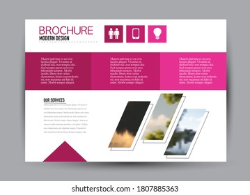 Flyer template. Brochure design. Horizontal a4 banner. Magazine, book, presentation or booklet cover. Education, business, technology, social media background design. Pink color vector illustration.