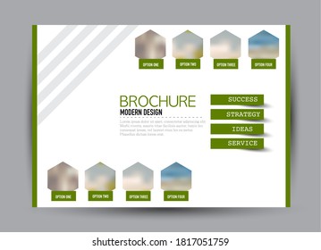 Plantilla de volante. Diseño de folleto. Banner horizontal a4. Revista, libro, presentación o portada. Educación, negocios, tecnología, diseño de antecedentes en medios sociales. Ilustración vectorial de color verde.