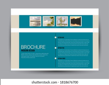 Flyer template. Brochure design. Horizontal a4 banner. Magazine, book, presentation or booklet cover. Education, business, technology, social media background design. Blue color vector illustration.