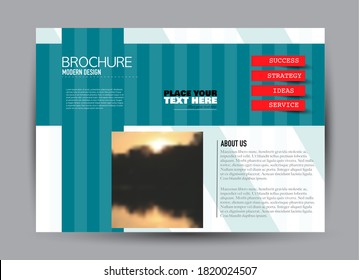 Flyer template. Brochure design. Horizontal a4 banner. Magazine, book, presentation or booklet cover. Education, business, technology, social media background design. Blue color vector illustration.