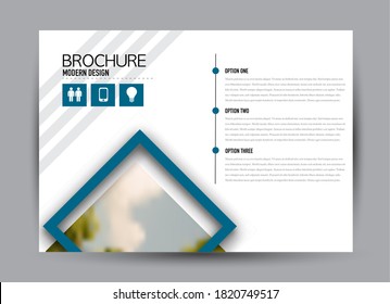 Flyer template. Brochure design. Horizontal a4 banner. Magazine, book, presentation or booklet cover. Education, business, technology, social media background design. Blue color vector illustration.