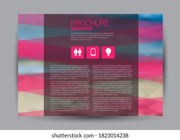 Flyer template. Brochure design. Horizontal a4 banner. Magazine, book, presentation or booklet cover. Education, business, technology, social media background design. Pink color vector illustration.