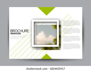 Flyer template. Brochure design. Horizontal a4 banner. Magazine, book, presentation or booklet cover. Education, business, technology, social media background design. Green color vector illustration.