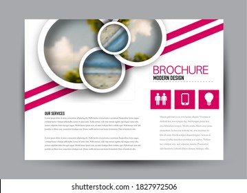 Flyer template. Brochure design. Horizontal a4 banner. Magazine, book, presentation or booklet cover. Education, business, technology, social media background design. Pink color vector illustration.