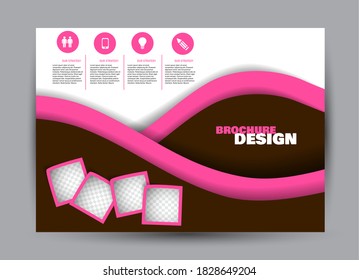 Plantilla de volante. Diseño de folleto. Banner horizontal a4. Revista, libro, presentación o portada. Educación, negocios, tecnología, diseño de antecedentes en medios sociales. Color rosa y marrón