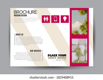Flyer template. Brochure design. Horizontal a4 banner. Magazine, book, presentation or booklet cover. Education, business, technology, social media background design. Pink color vector illustration.