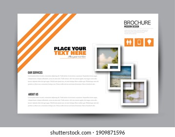 Flyer Template. Brochure Design. Horizontal A4 Banner. Magazine, Book, Presentation Or Booklet Cover. Education, Business, Technology, Social Media Background Design. Orange Color Vector Illustration.