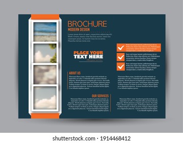 Flyer template. Brochure design. Horizontal a4 banner. Magazine, book, presentation or booklet cover. Education, business, technology, social media background design. Orange and blue color