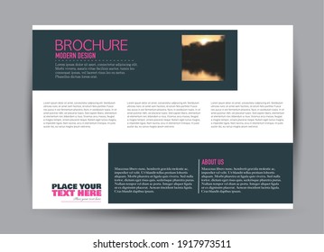 Plantilla de volante. Diseño de folleto. Banner horizontal a4. Revista, libro, presentación o portada. Educación, negocios, tecnología, diseño de antecedentes en medios sociales. Vector de color gris y púrpura
