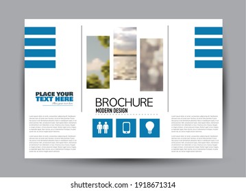 Flyer Template. Brochure Design. Horizontal A4 Banner. Magazine, Book, Presentation Or Booklet Cover. Education, Business, Technology, Social Media Background Design. Blue Color Vector Illustration.